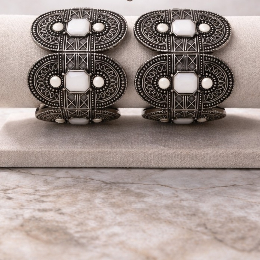 Silver and White Statement Cuff Bracelets